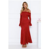 Supreme Off Shoulder Mesh Maxi Dress Red