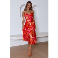 Having Fun Satin Midi Dress Red