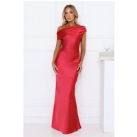 She’s A Dream Satin Off Shoulder Maxi Dress Red