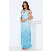 Shine Society Embellished Halter Maxi Dress Blue