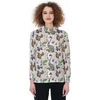 Vintage Rabbit Pattern Women Casual Shirt, Vintage Rabbit Blouse Shirt