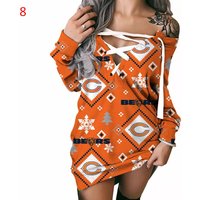 Chicago Bears V-neck Lace Up Hoodie Dress Womens Pullover Sweatshirt Dress Gift