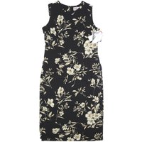 R&K Womens Black & Beige Floral Sleeveless Midi Dress Polyester L Elegant Casual