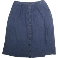 ROAMANS Womens Blue Cotton Blend Button Front Midi Denim Skirt M Elastic Waist