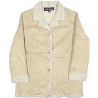 WEATHERPROOF Womens Beige Button Jacket L Polyester Faux Shearling Winter Coat
