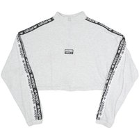 ADIDAS Womens Grey Sweatshirt Zip Crop Top Sportswear Logo Tape