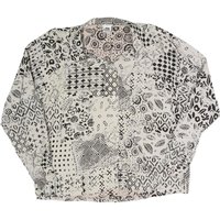 TRUE Womens Cream Black Printed Blouse Long Sleeve Collared M Polyester Blend