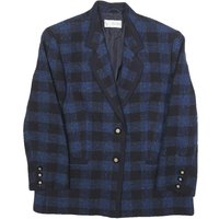 DELMOD Womens Blue & Black Checked Wool Blend Blazer Jacket M Formal