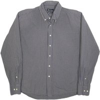 DACKS Mens Blue Check Shirt L Button Down Collar Long Sleeve Casual Dress