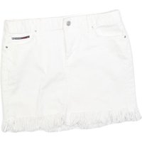 TOMMY HILFIGER Womens White Cotton Blend Mini Skirt Fringed Hem M Casual Denim