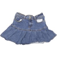 Womens Blue Denim Pleated Mini Cotton Blend Skirt S Casual Summer Wear