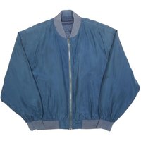Mens Blue Silk Zip Jacket M Plain Classic Bomber Style Lightweight