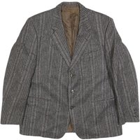 GARDINER Mens Grey Brown Striped Wool Blazer Jacket L Woven Tailored Button