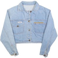 ELE PANTS Womens Blue Cotton Button Jacket S Denim Patchwork Casual Retro