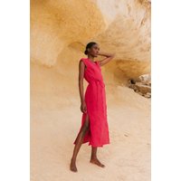 Aurora mid length linen dress in Viva Magenta