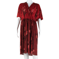 Womens Day Dress Red Floral Short Sleeve Knee Length
