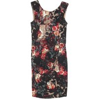 CARMEN Womens Black & Red Floral Bodycon Cotton Blend Midi Dress Size