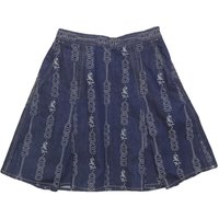 TORY BURCH Womens Blue Denim A-Line Short Cotton Skirt Embroidered Pattern