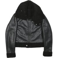Womens Black Faux Shearling Collar Jacket Polyester Blend Zip Coat Outerwear