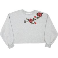 MISS SELFRIDGE Womens Grey Crew Neck Embroidered Sweatshirt Crop Top