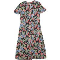 Womens Black Floral Button Midi Dress Polyester Blend Short Sleeve Size L Summer