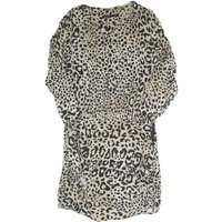 ZARA Womens Beige & Black Animal Print Day Polyester Blend Dress L Lightweight