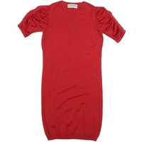 YVES SAINT LAURENT Womens Red Wool Day Dress Short Sleeve S Puff Shoulder