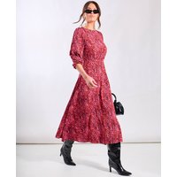 Red Animal Sleeve Midi Dress