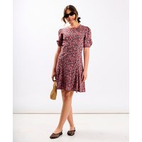 Red Floral Puff Sleeve Mini Dress