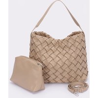Faux Leather Braided Embossed Hobo Bag