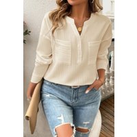Solid Buttons V Neck Elegant Front Pockets Blouse