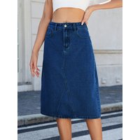 Slit Back Midi Denim Skirt