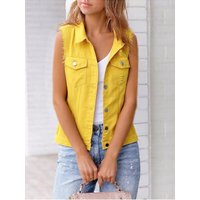 Full Size Button Down Raw Hem Sleeveless Denim Jacket Plus Size