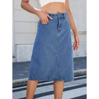 Slit Back Midi Denim Skirt
