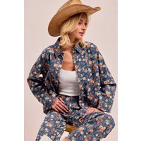 BiBi Washed Floral Print Denim Jacket
