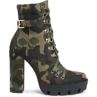 Unique Kulture Palmetto Camouflage Ankle Boots Lace-Up Block Heel Platform