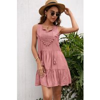 Tassel Tie Lace Trim Sleeveless Dress