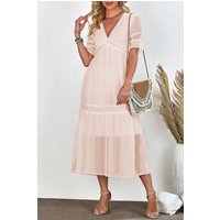 Swiss Dot V-Neck Short Sleeve Midi Dress
