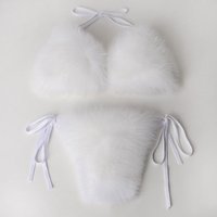 Women's Faux Fur Halter String Triangle Bikini Sets Two Piece Swimsuits