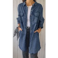 Faux Denim Comfortable Long Coat Shirt