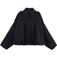 Women's Faux Suede Bomber Jacket Spring Lapel Pilot Coat Casual Oversized Long Sleeves Trendy Streetwear Outerwear