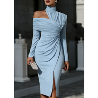 Ceylan Women’s Asymmetric Midi Dress with Draped One Shoulder