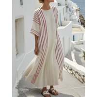 Women's Boho Linen Maxi Dress Oversized Kaftan Beach Cover Up Vacation Resort Dress