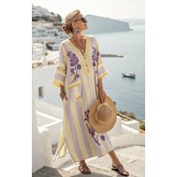 Women's Boho Linen Maxi Dress Oversized Kaftan Beach Cover Up Vacation Resort Dress