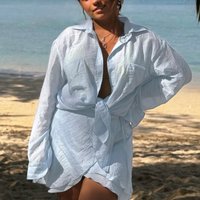 Summer new beach sunscreen shirt seaside casual vacation skirt swimsuit outer blouse shirt set