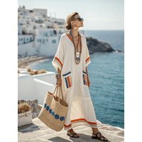 Women's Boho Linen Maxi Dress Oversized Kaftan Beach Cover Up Vacation Resort Dress
