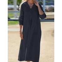 Loose Cotton Linen Shirt Dress Casual Long Sleeve Button Down Maxi Dress
