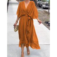 Stylish and elegant V-neck chiffon dress