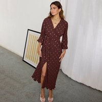 Women's Chocolate Plisse Wrap Dress in Brown, Size Small by Never Fully Dressed