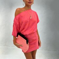 Women's Animal Jacquard Mini Tilly Dress in Pink, Size by Never Fully Dressed